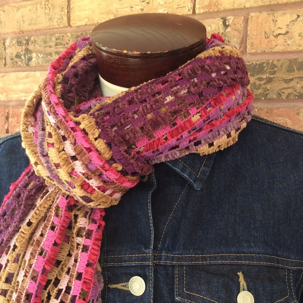 Missoni Multi Color Open Knit Scarf Tan Pu…